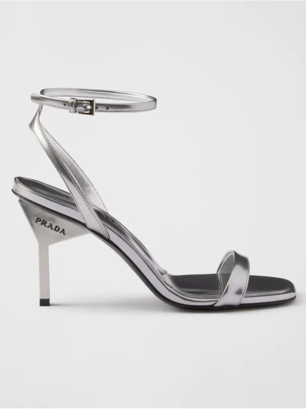 Prada Metallic Silver Leather Ankle-Strap Heels